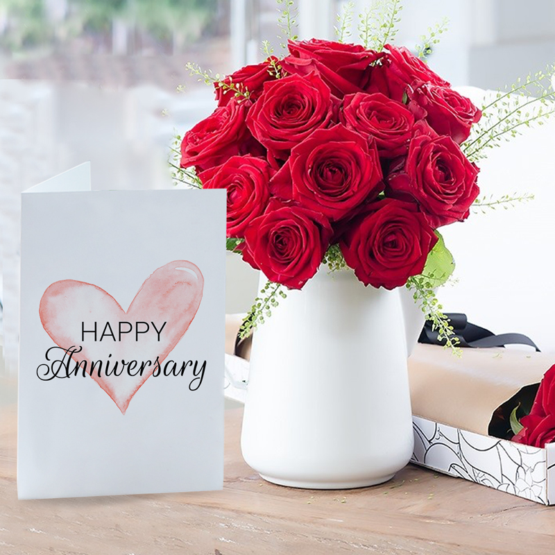 Letterbox 12 Red Roses & Anniversary Card | Anniversary Flowers | Anniversary Gift | Letterbox Flowers | Next Day Flowers Delivery - Blossoming Gifts