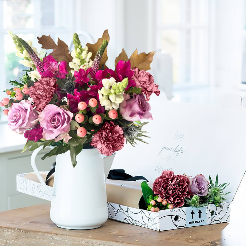 Letterbox Winter Punch | Lilac Roses, Wine Carnations & Snapdragons | Letterbox Flowers | Flower Delivery UK - Blossoming Gifts