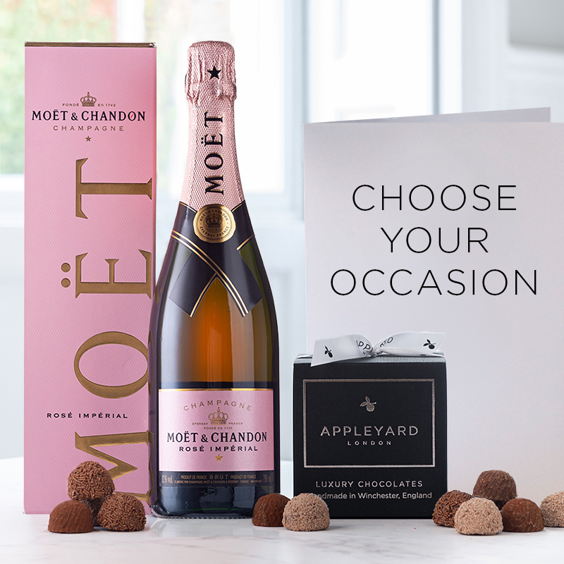 Moët & Chandon Rosé Champagne, Chocolate Truffles & Occasion Card | Luxury Alcohol & Chocolates Gifts | Gifts Delivered by Appleyard London