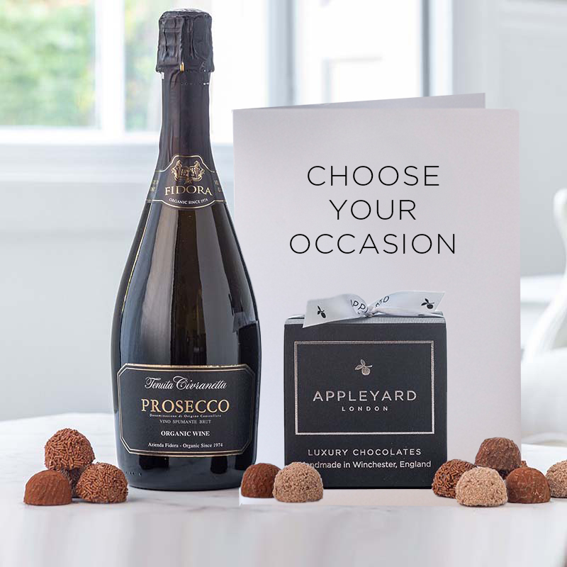 Prosecco Fidora Organic (75cl), 12 Handmade Chocolate Truffles & Occasion Card image