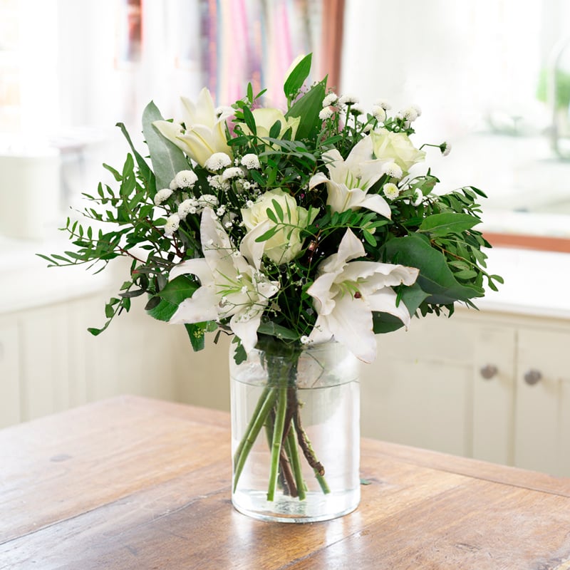 White Roses & Lilies with Green Foliage | Beautiful Flowers from £18.99 | Next Day Flower Delivery UK - Blossoming Gifts