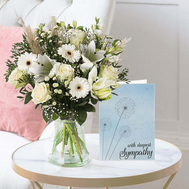 White Rose & Freesia | Sympathy Card | Next Day Flower Delivery UK - Blossoming Gifts