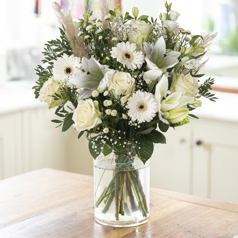 Purity | White Roses, Baby's Breath, Freesia, Lisianthus & Daisies | White Flowers | Flower Delivery UK - Blossoming Gifts