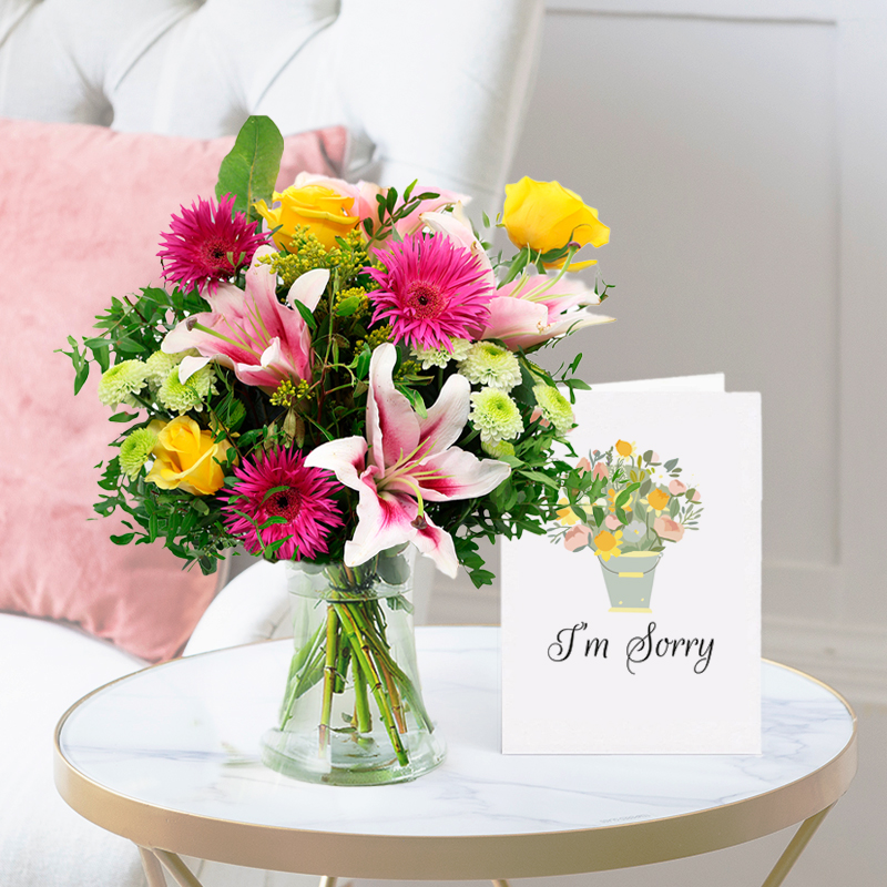 Pink Lilies & Orange Roses | Guylian Chocolates | Next Day Flower Delivery UK - Blossoming Gifts