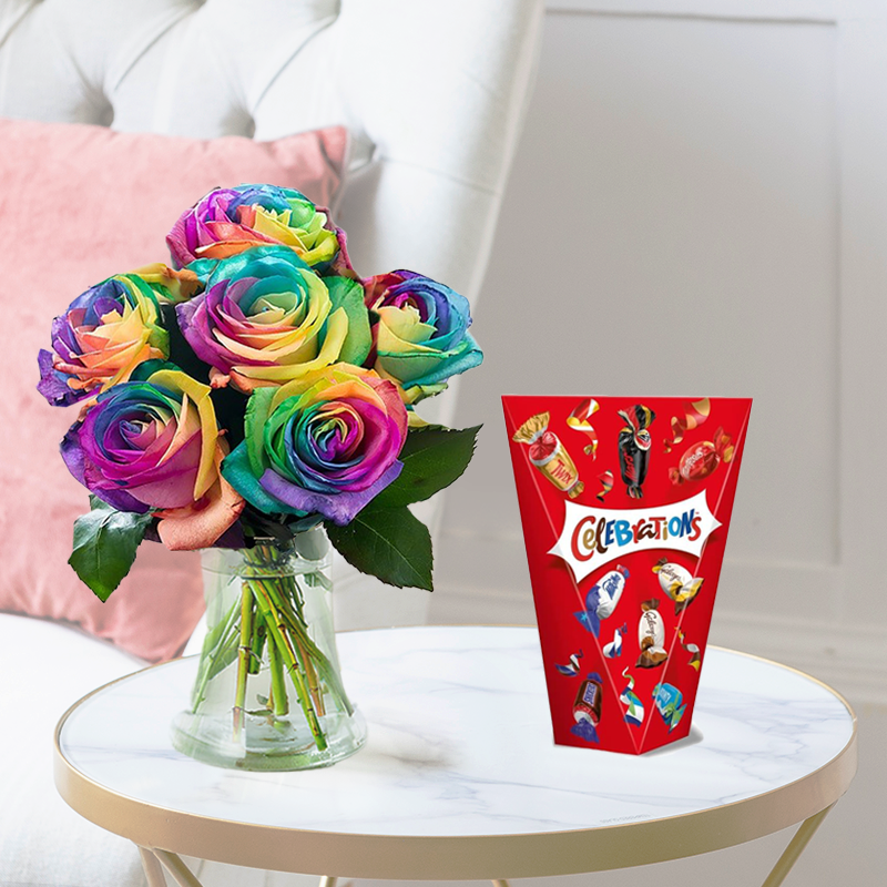 Rainbow Roses | Celebrations & Flowers | Next Day Flowers & Gifts Delivery Blossoming Gifts