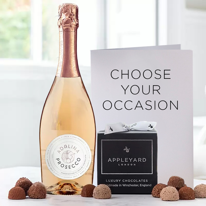 Rosé Prosecco, Chocolate Truffles & Occasion Card | Luxury Alcohol & Chocolates Gifts | Gifts Delivered by Appleyard London