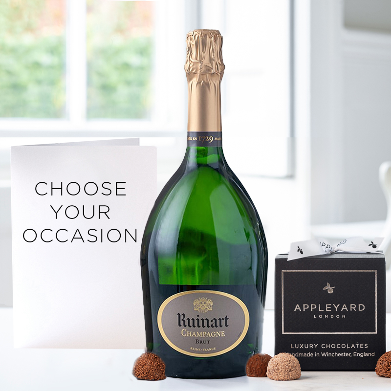 Ruinart Brut, Chocolate Truffles & Occasion Card | Luxury Alcohol & Chocolates Gifts | Gifts Delivered by Appleyard London