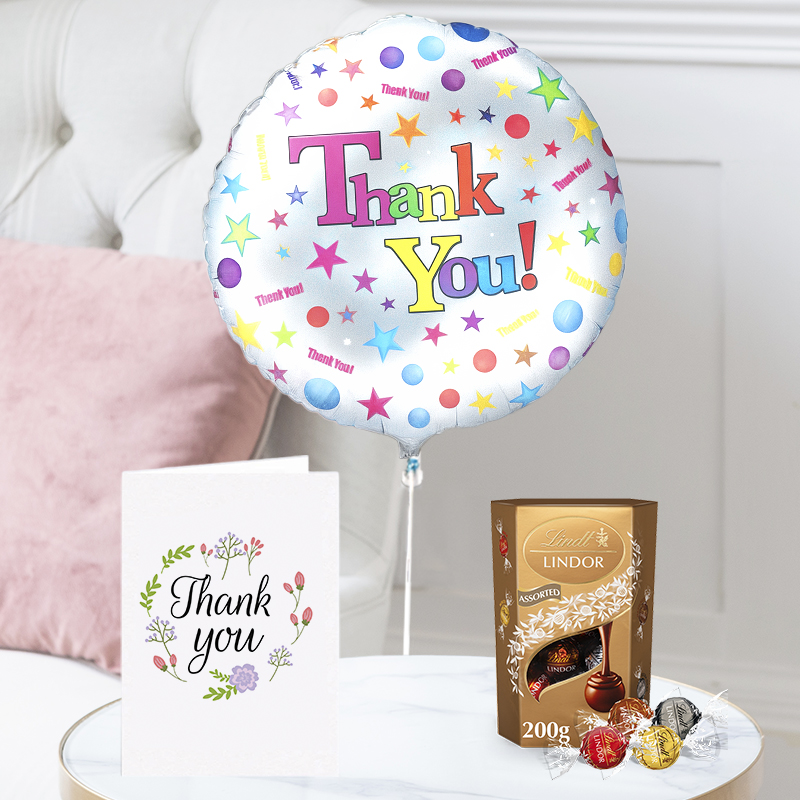Thank You Balloon, Lindor Assorted Truffles (200g) & Thank You Card | Next Day Flowers Delivery - Blossoming Gifts