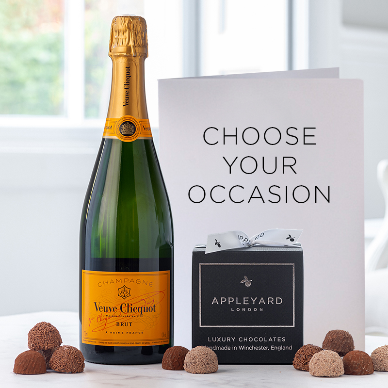Veuve Clicquot, Chocolate Truffles & Occasion Card | Luxury Alcohol & Chocolates Gifts | Gifts Delivered by Appleyard London