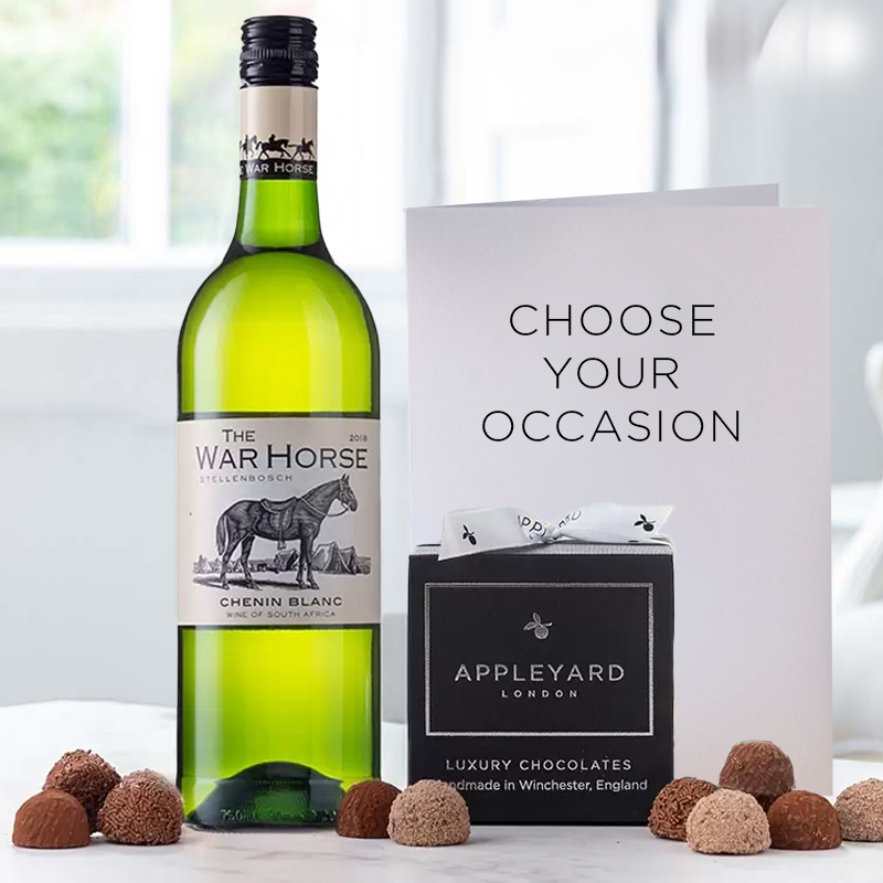 War Horse Chenin Blanc, Chocolate Truffles & Occasion Card | Luxury Alcohol & Chocolates Gifts | Gifts Delivered by Appleyard London